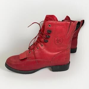 Ariat Womens Heritage Lacer Roper Kiltie Boots Red Ankle Round Toe 7.5 B